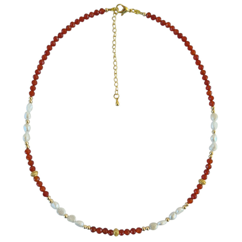 Tusei Carnelian and Pearl Necklace