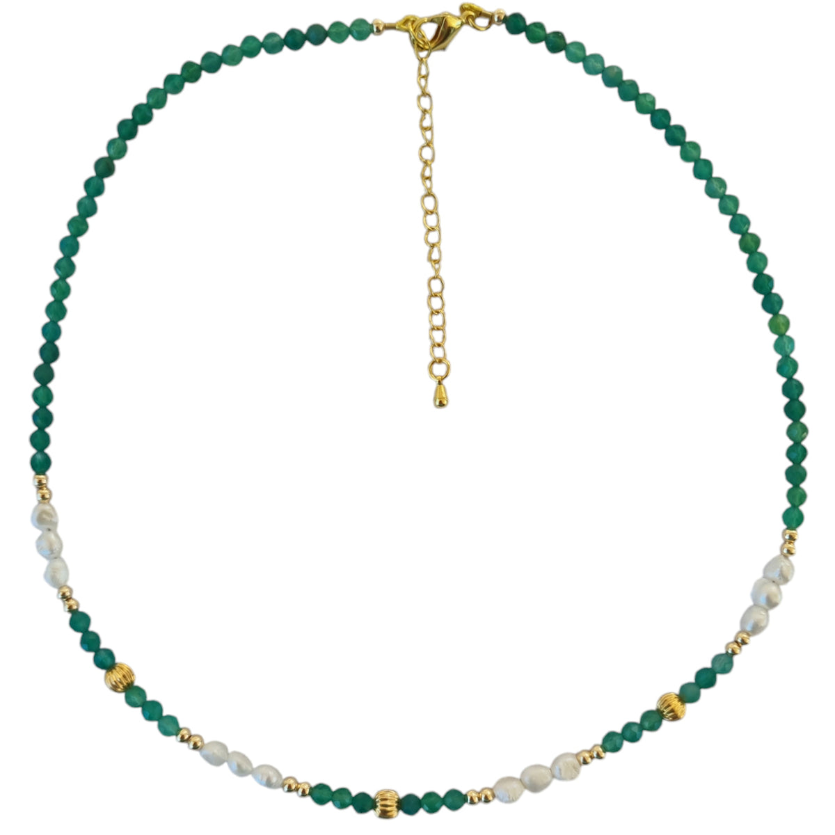 Tusei Green Onyx and Pearl Necklace