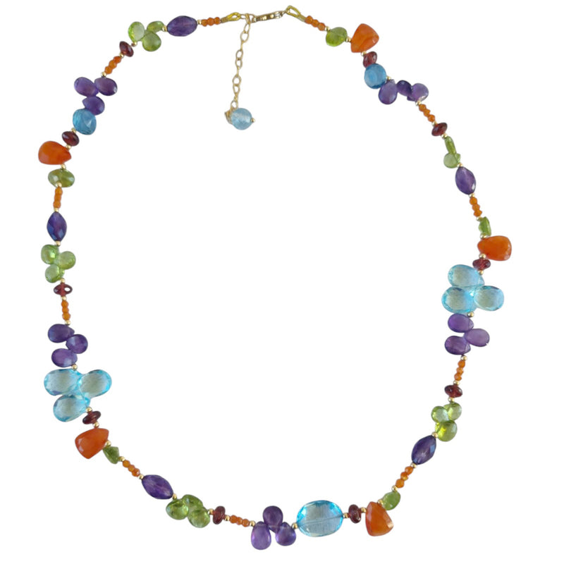 Gemmy Colourful Amethyst, Peridot, Blue Topaz, Garnet and Carnelian necklace