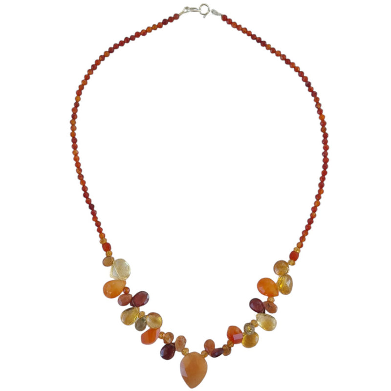 Gemmy Citrine, Carnelian, Garnet, Lemon Quartz, Topaz and Sunstone Sterling Silver necklace