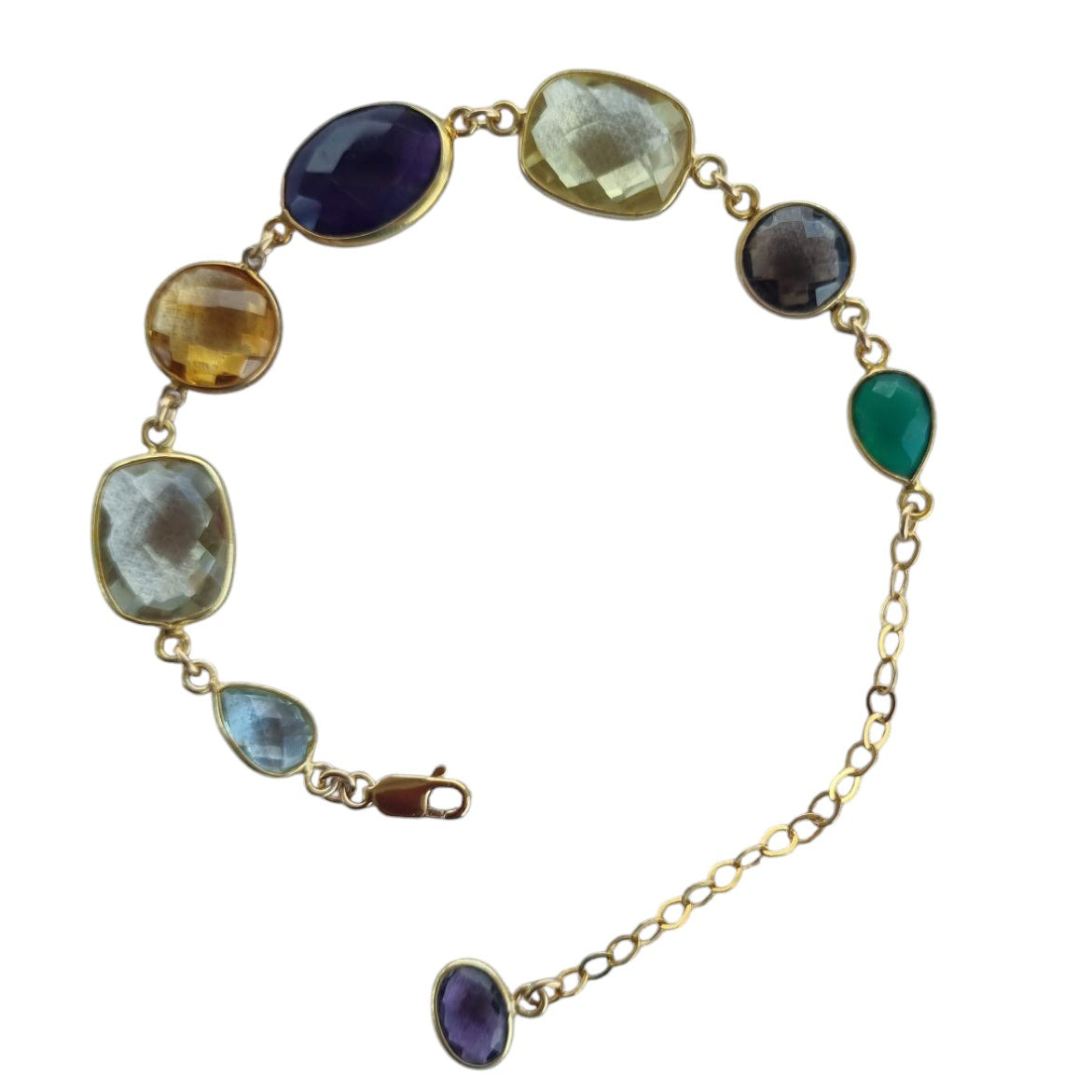 Monty Green Onyx, Smokey Quartz, Lemon Quartz, Green Amethyst, Citrine and Blue Topaz Gold Plated Sterling Silver bracelet