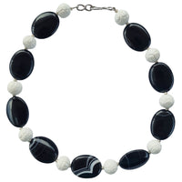 Noir Carved White Coral and Sardonyx banded Agate Necklace