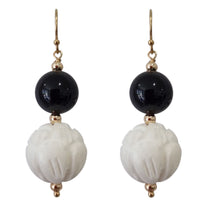 Noir Carved White Coral and Onyx Sterling Silver or Gold Filled Earrings