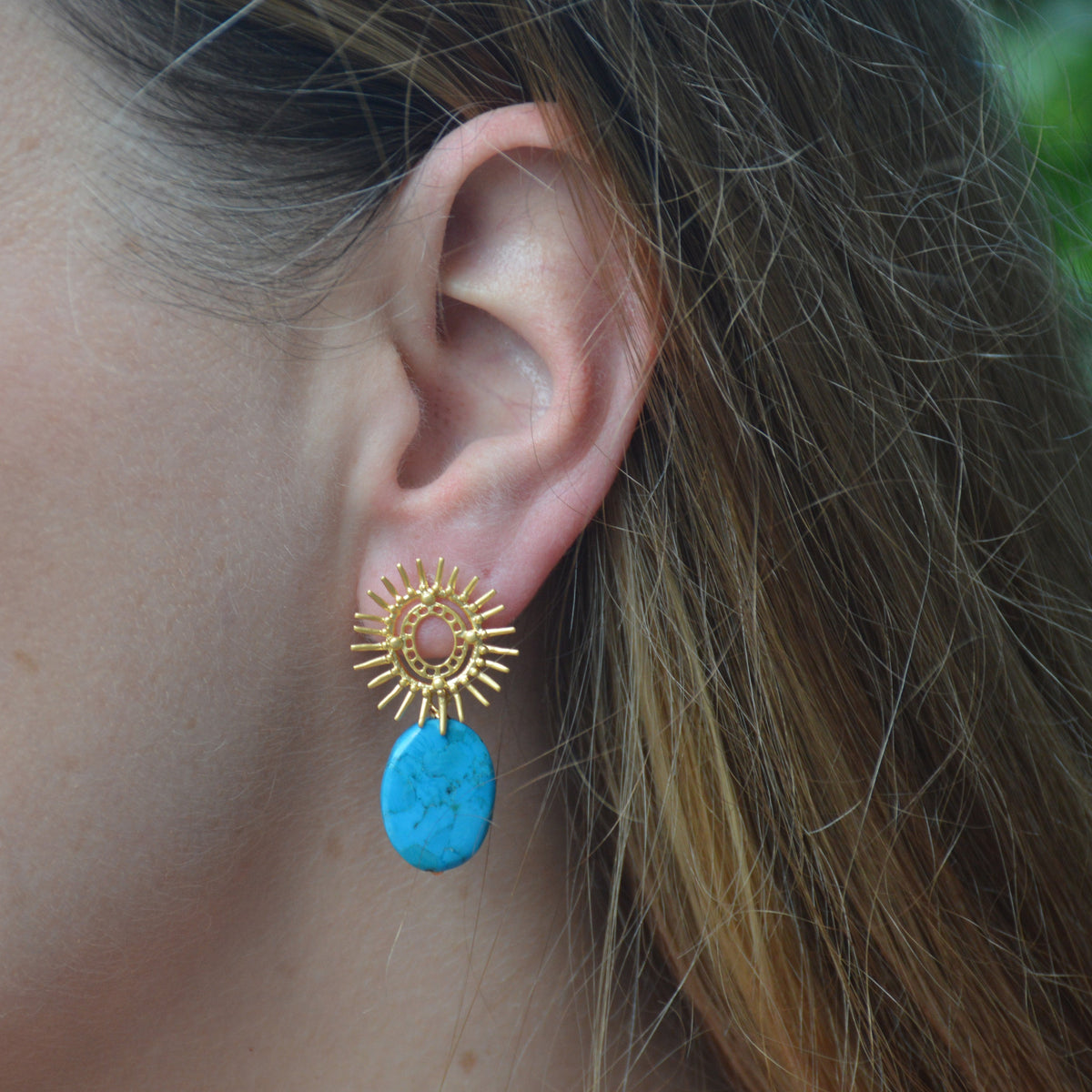 Alegra Arizonia Blue Turquoise Earring Gold or Silver