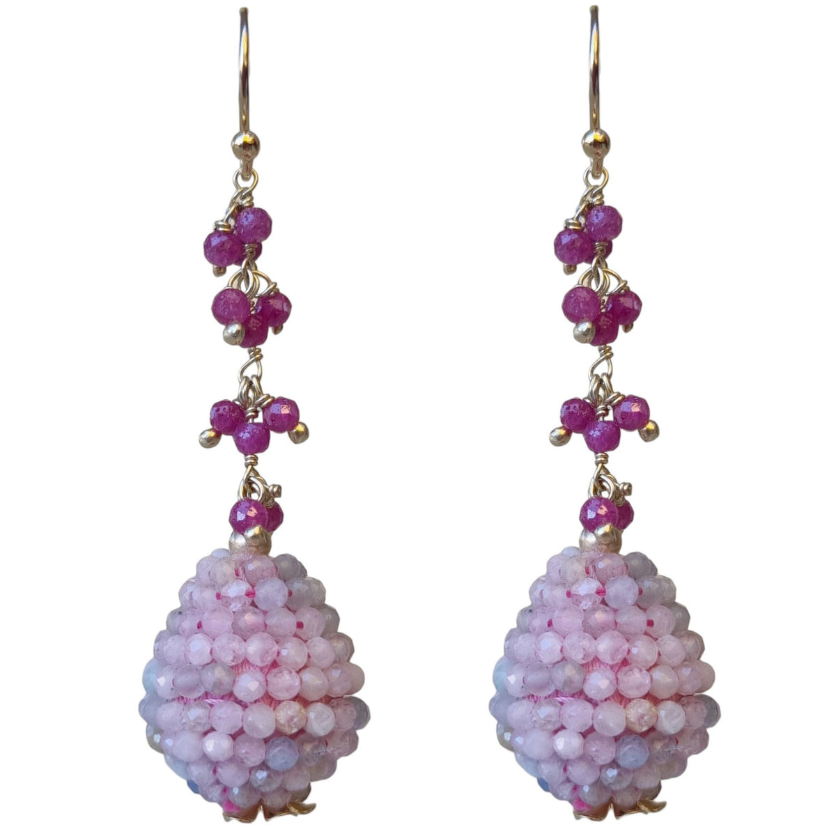 Ann Gemstone drop Earrings - Ruby and Morganite & Aquamarine