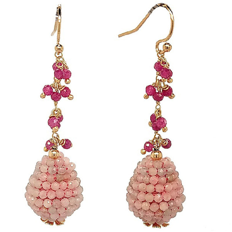 Ann Gemstone drop Earrings - Ruby and Morganite & Aquamarine