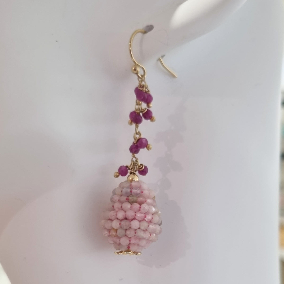 Ann Gemstone drop Earrings - Ruby and Morganite & Aquamarine