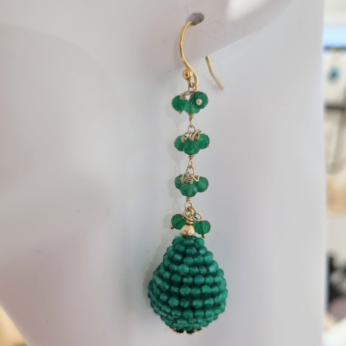 Ann Gemstone drop Earrings - Green Onyx