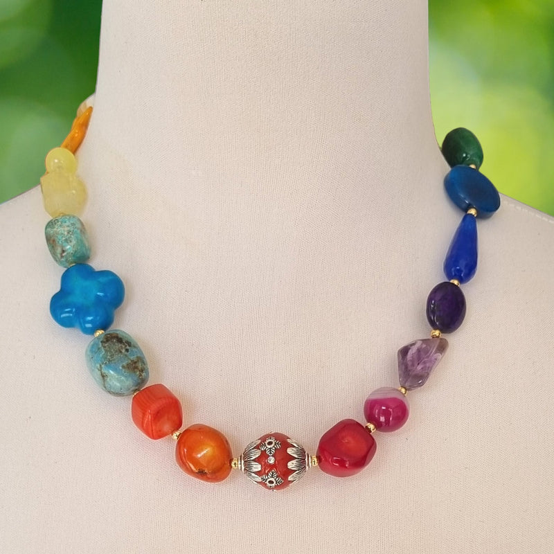 Lara short multi stone Rainbow Necklace