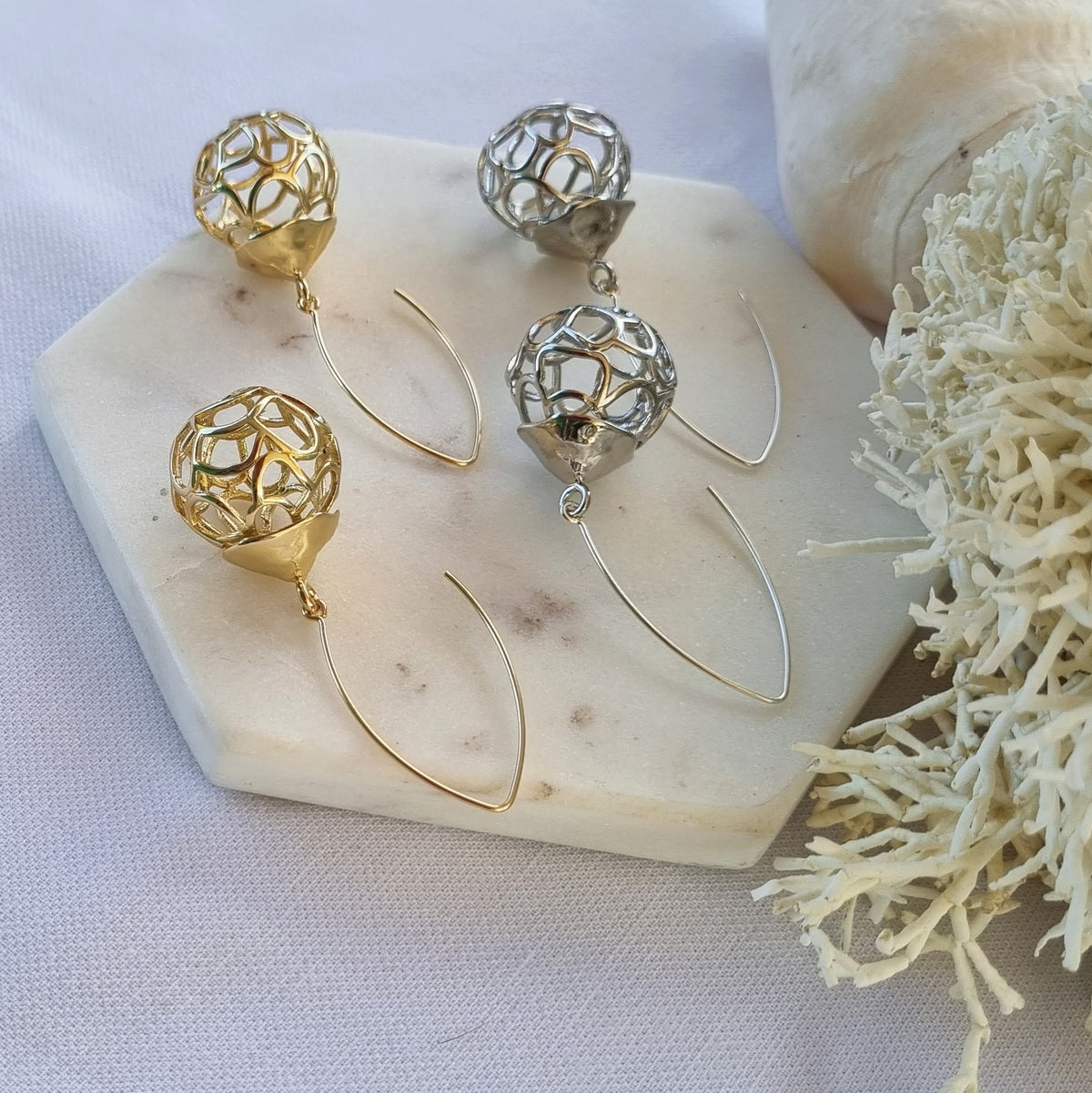 Baroque Wire Ball Earrings Sterling Silver or 14k Gold filled Earwires