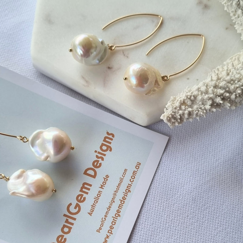 Lotus Large Baroque Freshwater Pearl drop Earrings