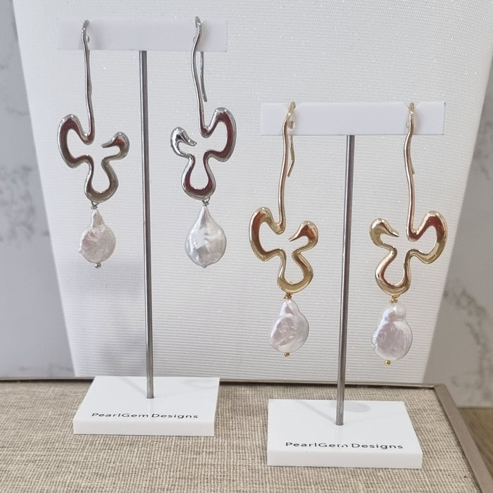 Clematis Baroque Freshwater Pearl Earrings Gold or Platinum