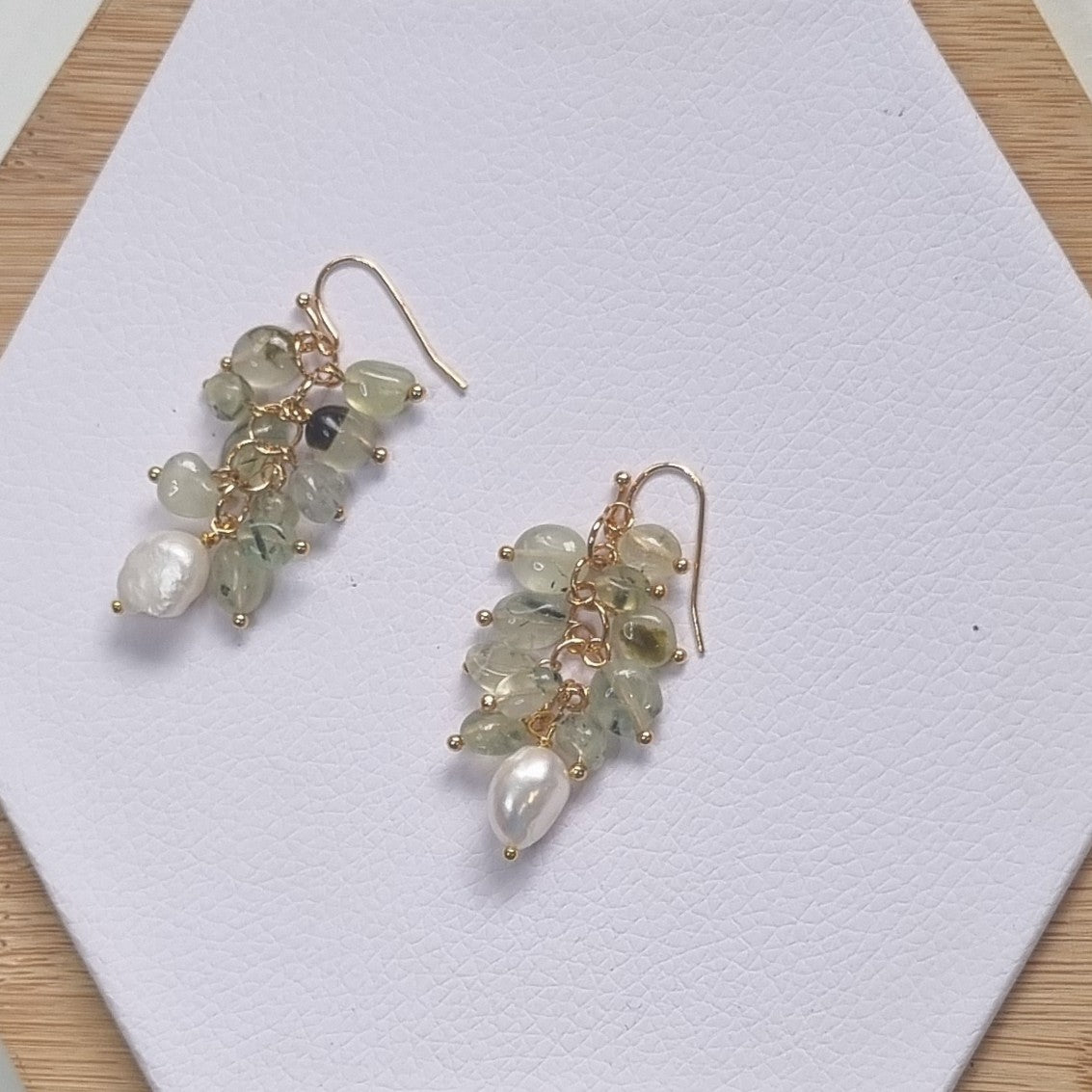 Alighieri Freshwater Pearl Gemstone Earrings - Prehnite