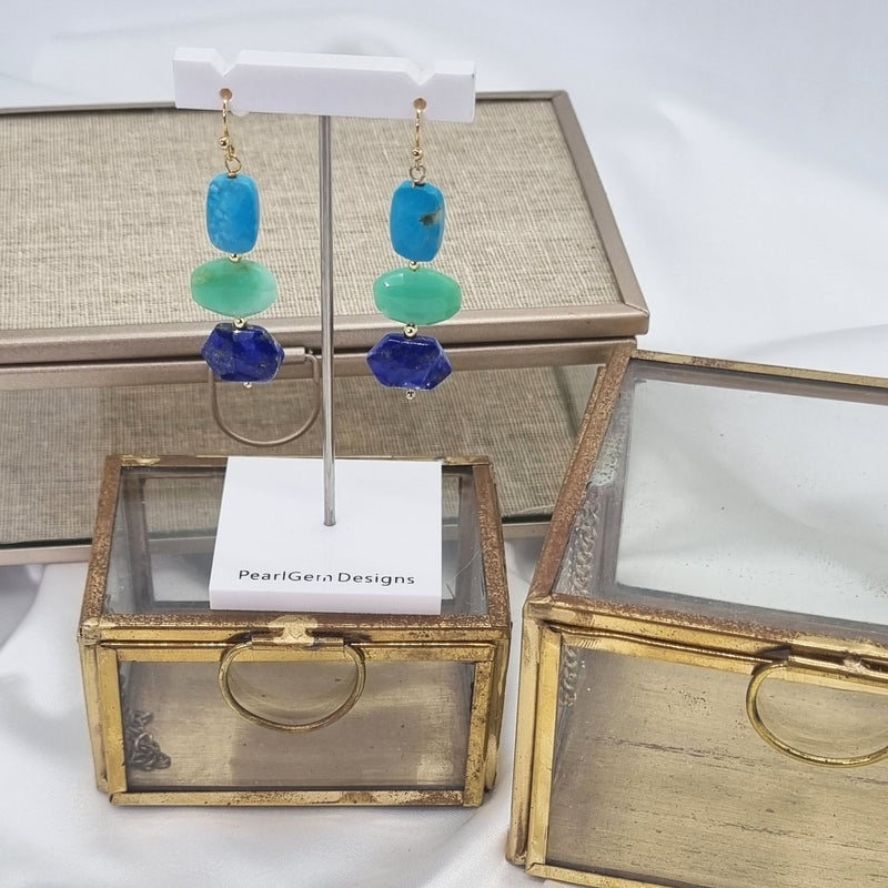 Deva Turquoise, Chrysophase and Lapis Lazuli Earrings