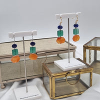 Deva Lapis Lazuli, Green Onyx and Carnelian Earrings Platinum or Gold