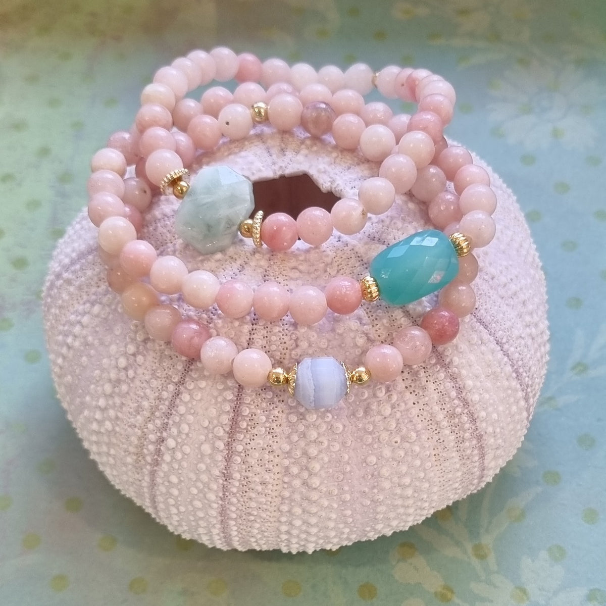 Deva Pink Opal Bracelets Blue Lace Agate, Chalcedony or Green Angelite