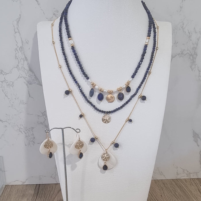 Jamalia Lapis Lazuli and Freshwater Pearl stacking Necklaces