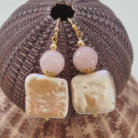 Blush Amethyst or Rose Quartz Freshwater Pearl Earrings Silver or Gold filled