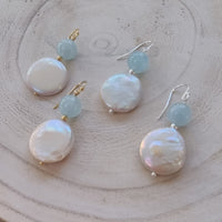 Blush Aquamarine Freshwater Pearl Earrings Silver or Gold filled