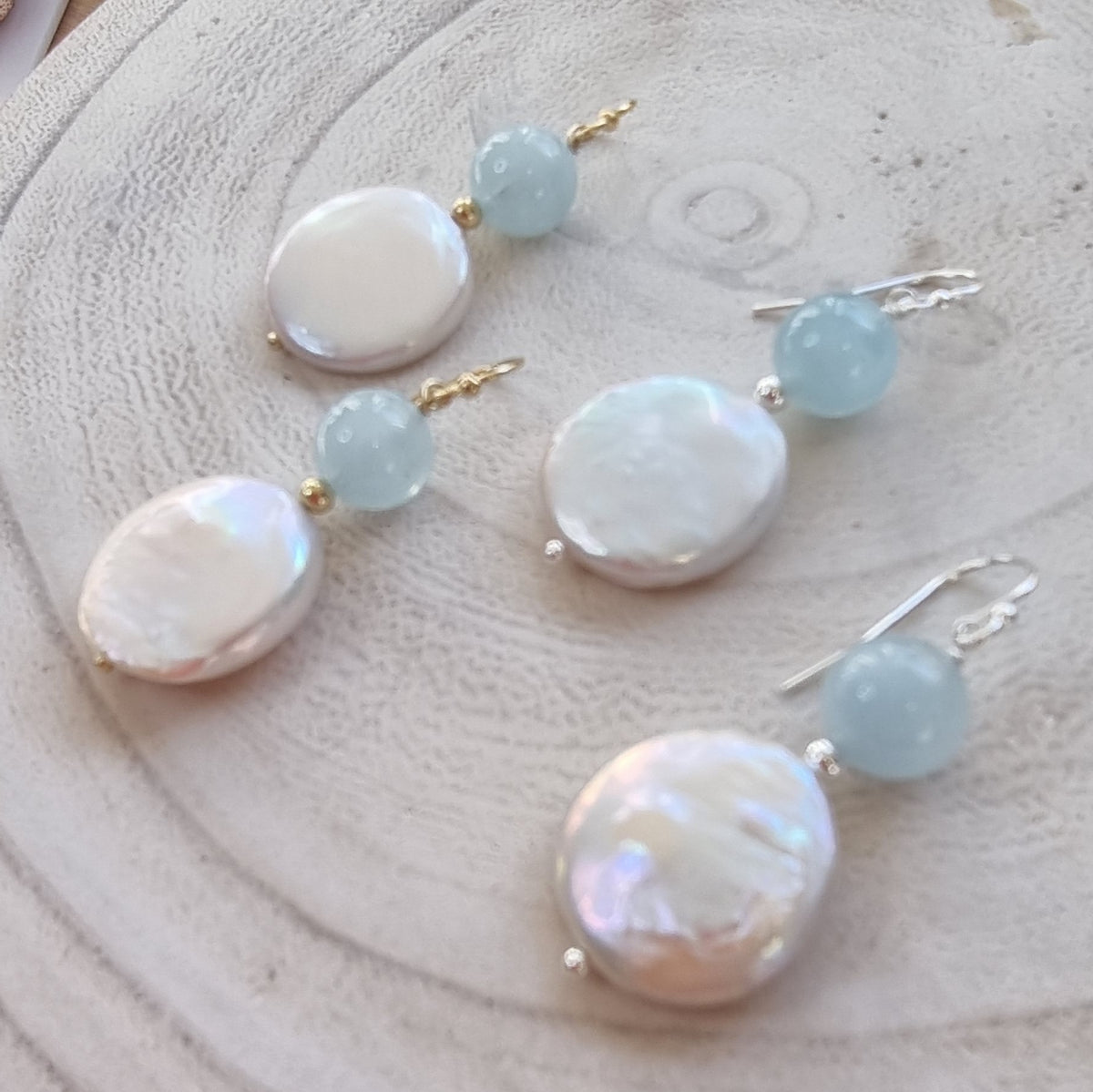 Blush Aquamarine Freshwater Pearl Earrings Silver or Gold filled