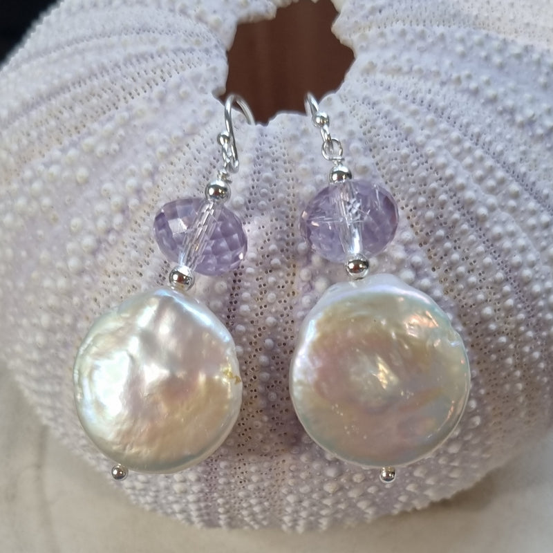 Blush Pink Amethyst Freshwater Pearl Earrings Silver or Gold filled