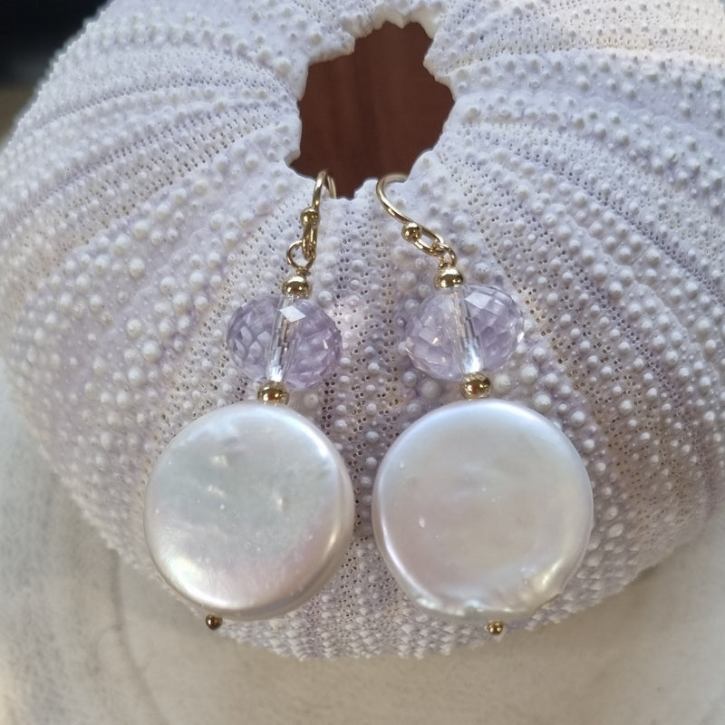 Blush Pink Amethyst Freshwater Pearl Earrings Silver or Gold filled