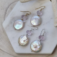 Blush Pink Amethyst Freshwater Pearl Earrings Silver or Gold filled