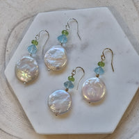 Blush Blue Topaz, Peridot & Freshwater Pearl Earrings Silver or Gold filled