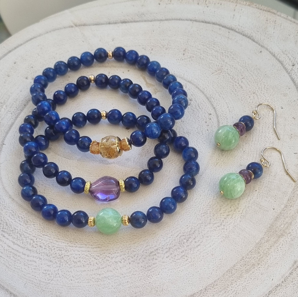 Deva Kyanite Bracelets Green Moonstone, Citrine & Amethyst