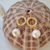 Sandy Textured Ring Freshwater Pearl Earrings