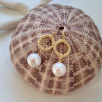 Sandy Textured Ring Freshwater Pearl Earrings