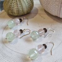 Deva Prehnite, Rose and Smokey Quartz Earrings Silver or Gold