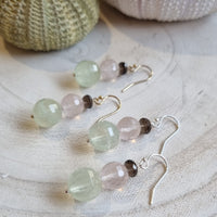 Deva Prehnite, Rose and Smokey Quartz Earrings Silver or Gold