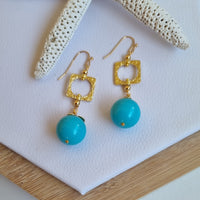 Turquoise Pearl Square Gold Earring