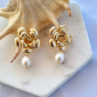 Maggie Flower Stud Freshwater Pearl Earrings