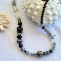 Ebon Onyx, Labradorite, Quartz & Pearl Bracelet