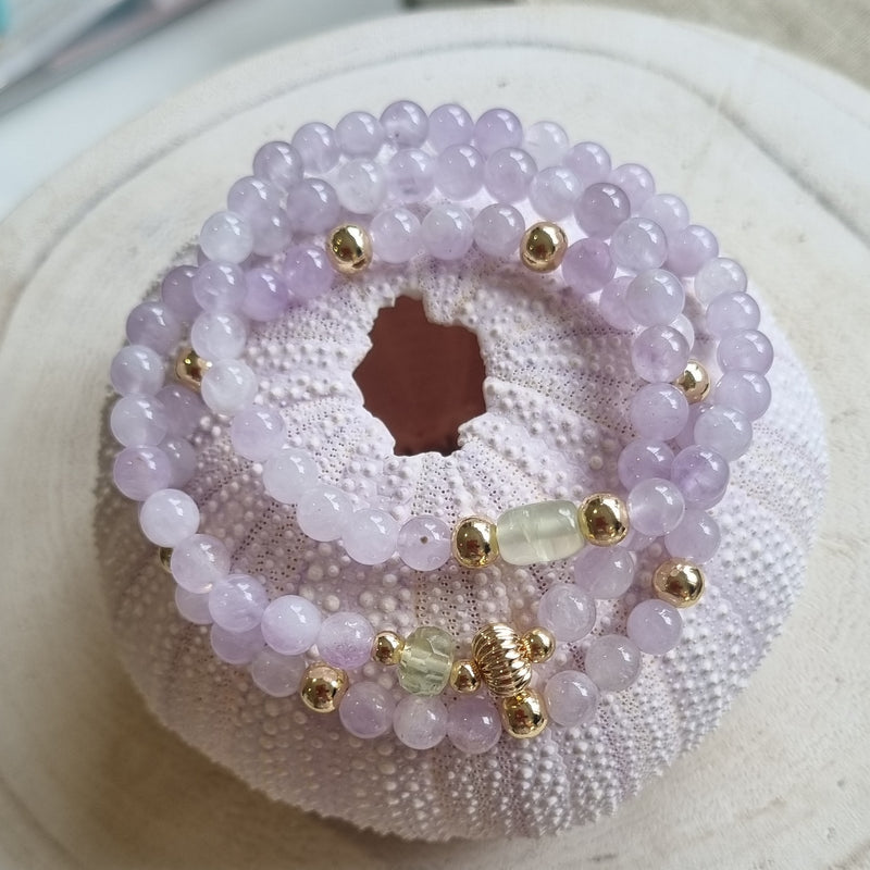 Nina Lavender Amethyst and Prehnite Bracelets