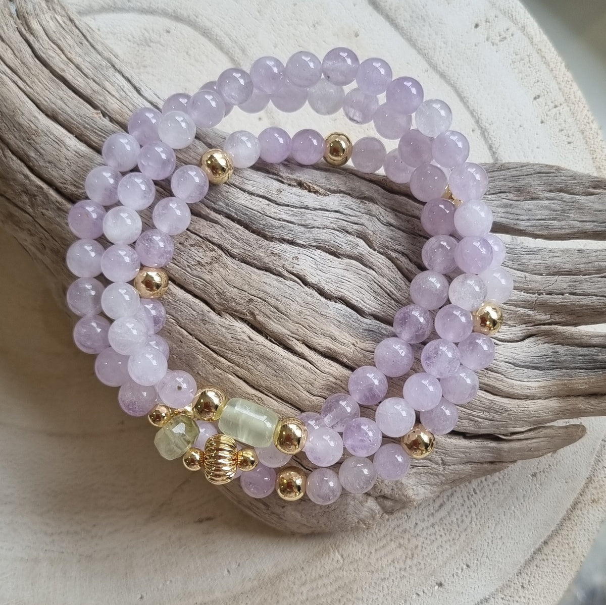 Nina Lavender Amethyst and Prehnite Bracelets