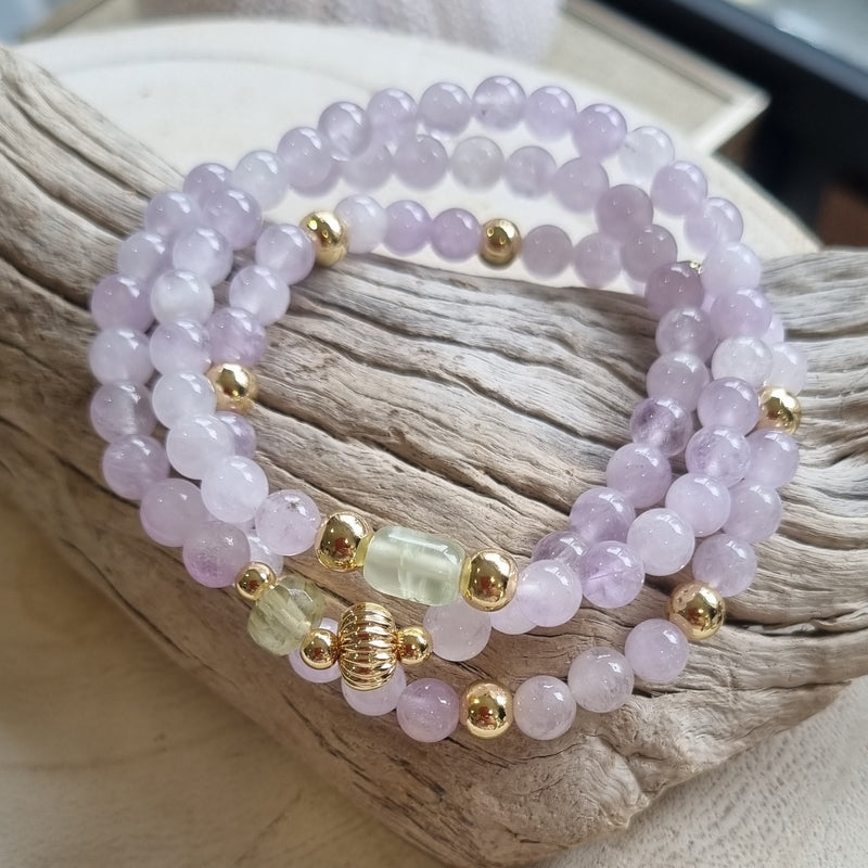 Nina Lavender Amethyst and Prehnite Bracelets
