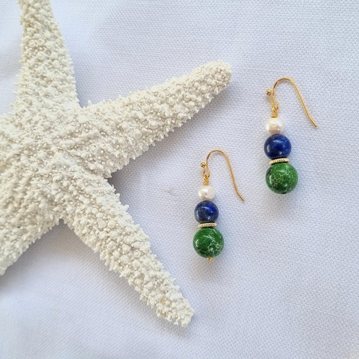 Izabella Lapis Lazuli, Pearl, Green Onyx & Jasper Stud earrings