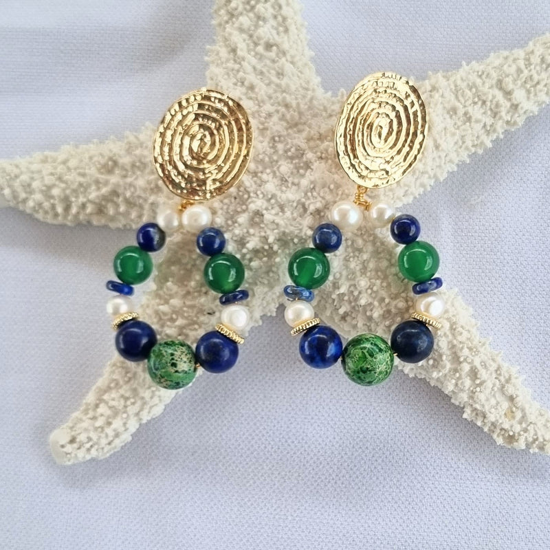 Izabella Lapis Lazuli, Pearl, Green Onyx & Jasper Stud earrings