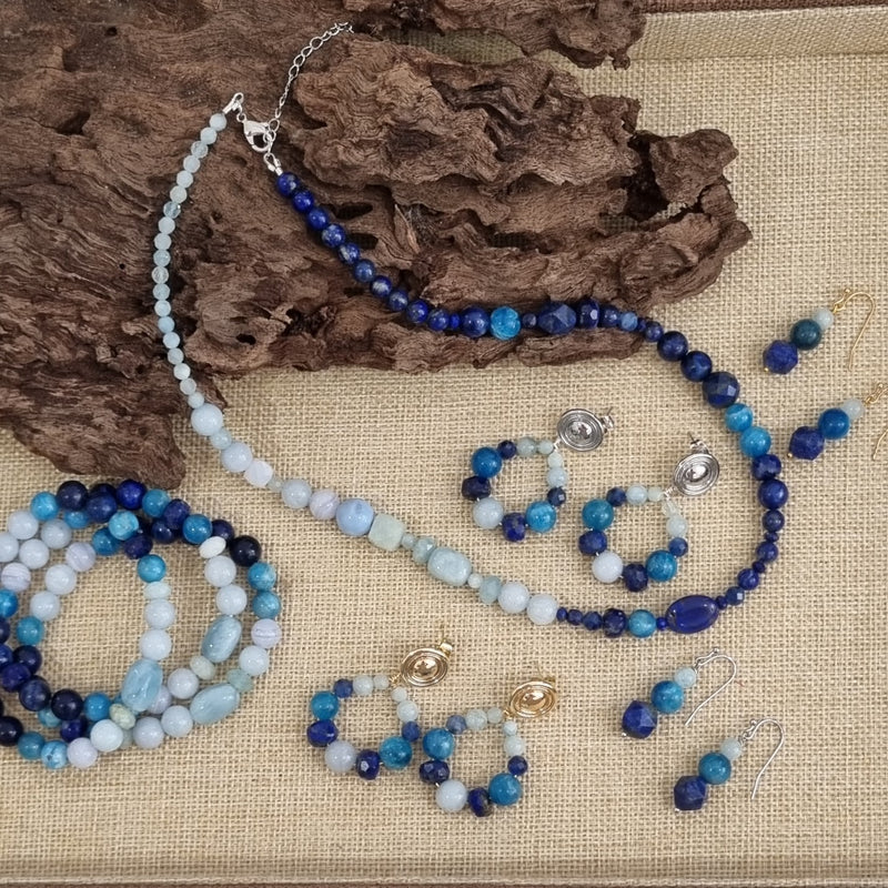 Azure Aquamarine, Blue Lace Agate, Apatite, Lapis and Kyanite Bracelet