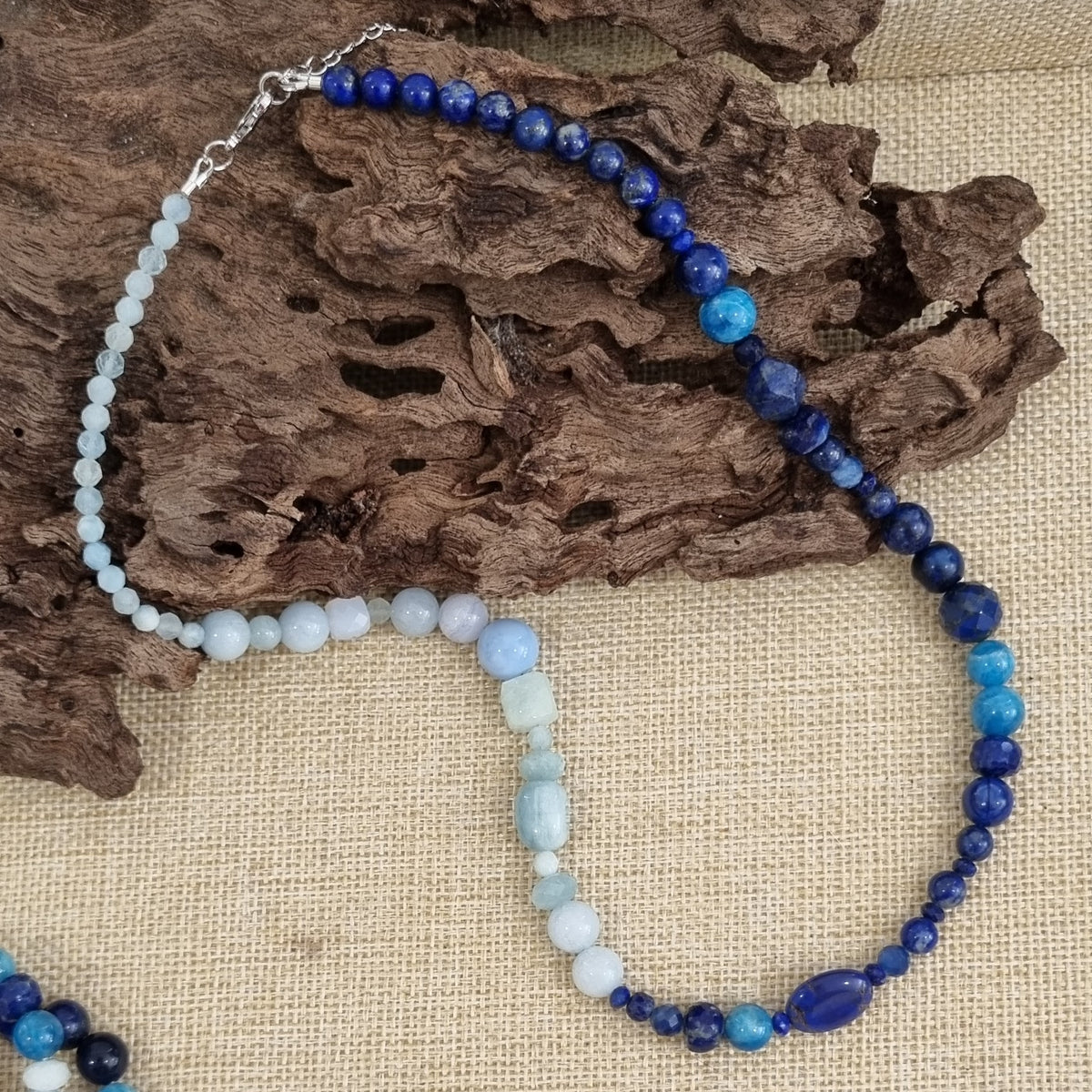 Azure Aquamarine, Blue Lace Agate, Apatite, Lapis and Kyanite Bracelet