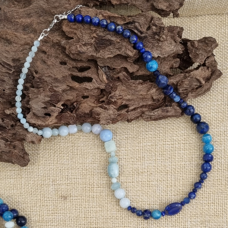 Azure Aquamarine, Blue Lace Agate, Apatite, Lapis and Kyanite Bracelet