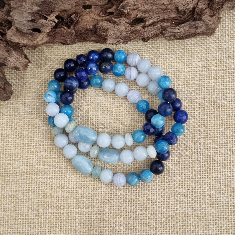 Azure Aquamarine, Blue Lace Agate, Apatite, Lapis and Kyanite Bracelet