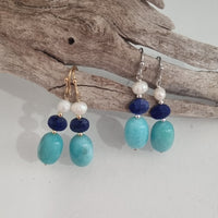 Vena Freshwater Pearl, Lapis Lazuli and Amazonite Earrings