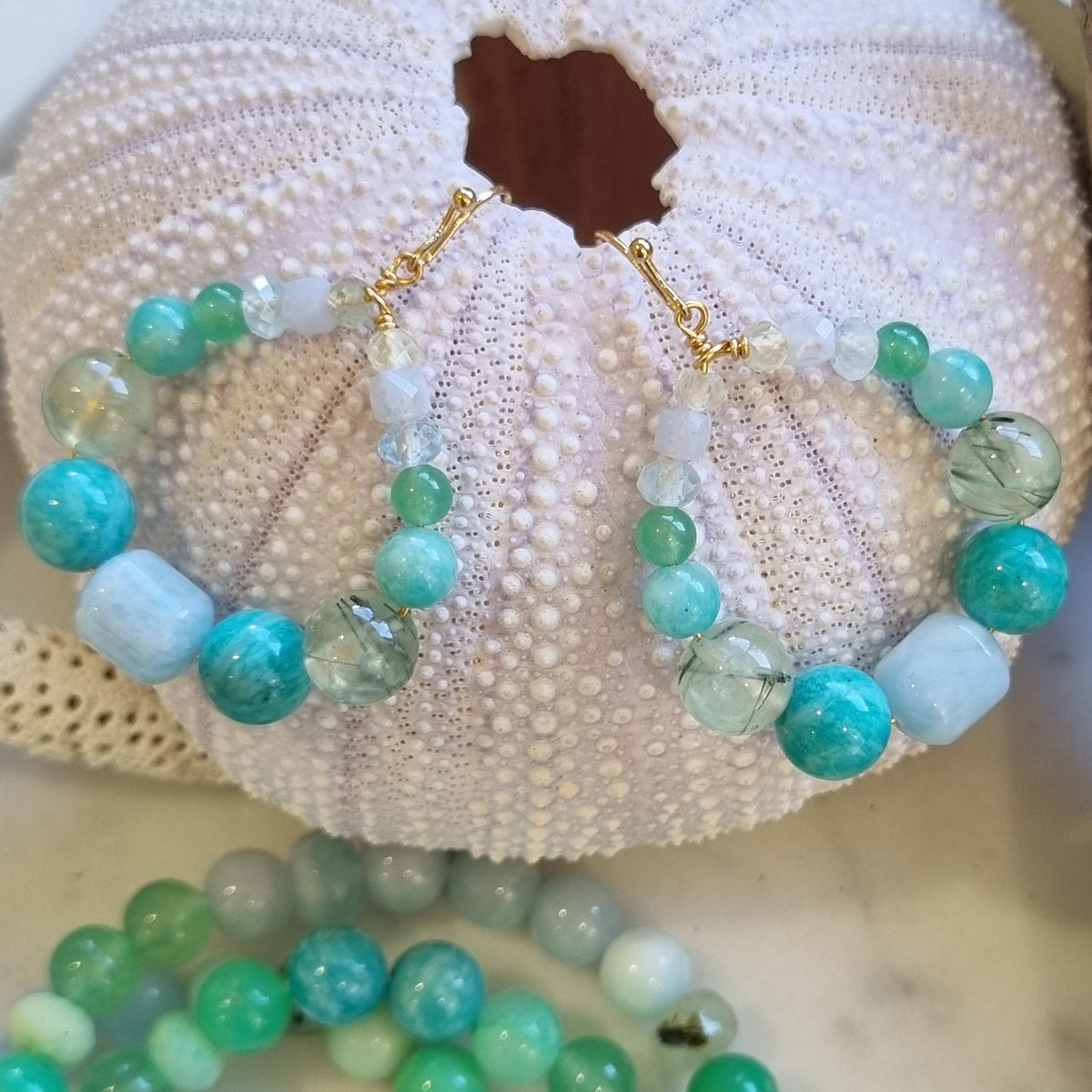 Verdi Chrysophrase, Amazonite, Prehnite, Aquamarine and Larimar Bracelet