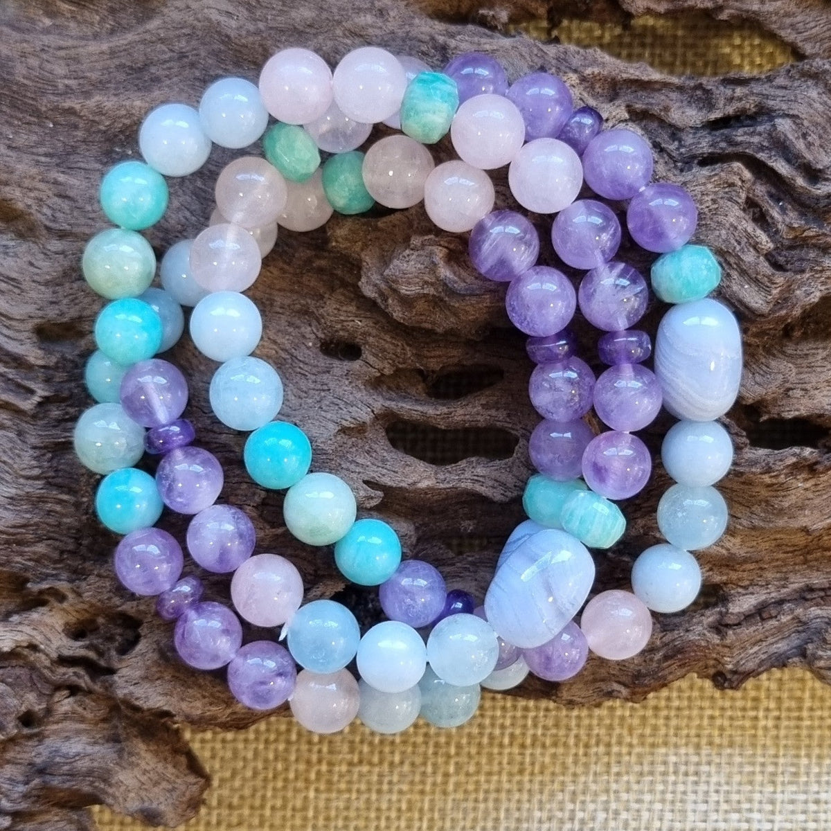 Acqua Aquamarine, Amazonite, Rose Quartz Amethyst Bracelet