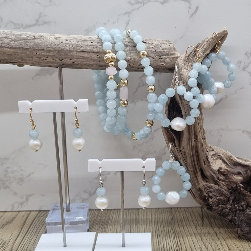 Nina Aquamarine & Freshwater Pearl Hoop Earrings