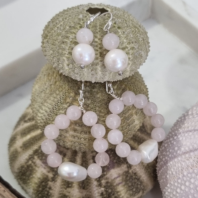 Nina Rose Quartz & Freshwater Pearl Drop Earrings